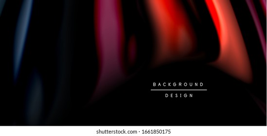 Abstract silk smooth lines on black, multicolored liquid fluid rainbow style waves on black. Vector Illustrations For Wallpaper, Banner, Background, Card, Book, Illustration, landing page, cover
