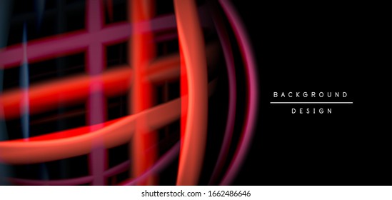 Líneas suaves de seda abstracta sobre las ondas negras, multicolores de fluido líquido arco iris sobre negro. Ilustraciones vectoriales para papel tapiz, banner, fondo, tarjeta, libro, ilustración, página de inicio, portada