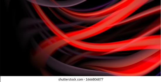 Abstract silk smooth lines on black, multicolored liquid fluid rainbow style waves on black. Vector Illustrations For Wallpaper, Banner, Background, Card, Book, Illustration, landing page, cover