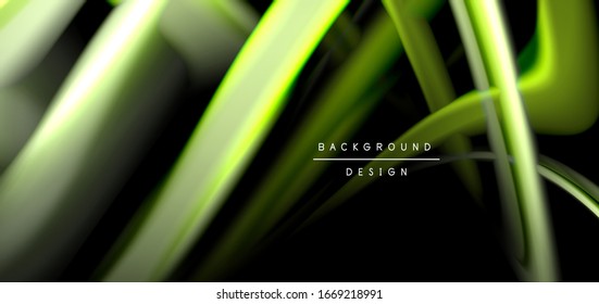 Líneas suaves de seda abstracta sobre ondas de líquido negro multicolor en negro. Ilustraciones vectoriales 