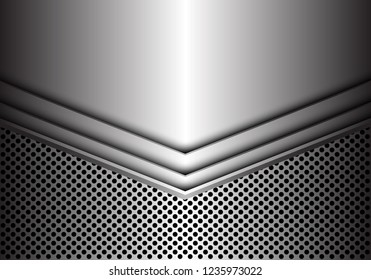 Abstract silver arrow with circle mesh pattern design modern futuristic background vector illustration.