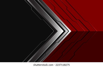 Resumen de la flecha plateada ciberdirección geométrica en rojo con diseño de espacio en blanco oscuro tecnología moderna ilustración vectorial de fondo futurista.
