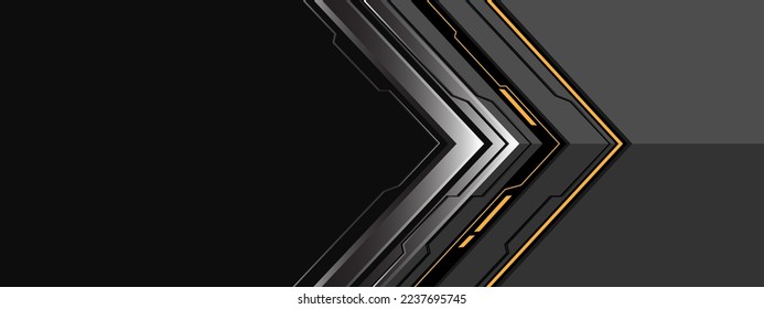 Resumen de la flecha plateada ciberdirección geométrica en luz amarilla blanca con diseño de espacio en blanco oscuro tecnología moderna ilustración vectorial de fondo futurista.