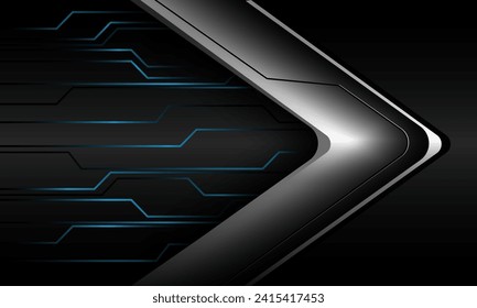Abstract silver arrow direction blue energy light cyber black metallic geometric design modern futuristic technology background vector illustration.