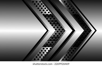Abstrakter silberner Pfeil-Richtung geometrisch mit Kreis Maschenmuster Design moderne futuristische Hintergrund Vektorgrafik.