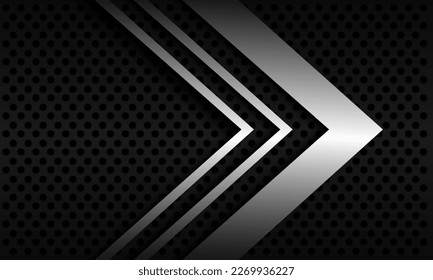 Resumen de la dirección de la flecha de plata geométrica en el diseño de patrones de malla de círculo gris diseño moderno de fondo futurista ilustración vectorial.