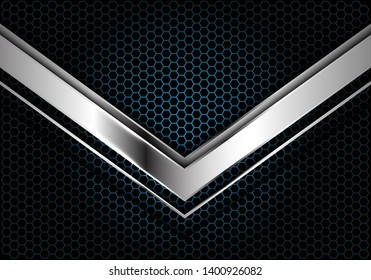 Abstract silver arrow direction on dark blue circle mesh design modern luxury futuristic background vector illustration.