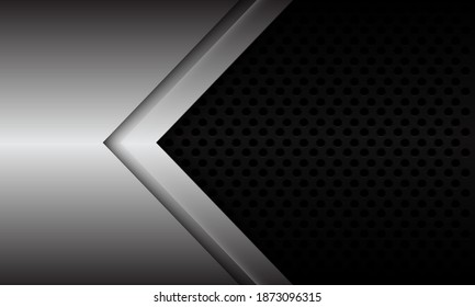 Abstract silver arrow direction on black metallic circle mesh design modern futuristic background vector illustration.