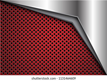 Abstract silver arrow on red metallic circle mesh design modern futuristic background vector illustration.