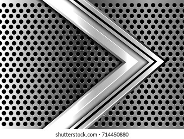 Abstract silver arrow overlap on metal circle mesh design modern futuristic background vector illustration.
