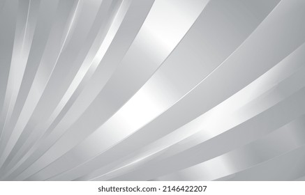 Abstract silver background with 3D curve pattern, interesting minimal chrome metal striped background. Bright silver stripy metallic backdrop. Metal curves stripes. Luxury digital concept.Vector EPS10