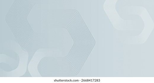 Abstract silver background with glowing geometric lines. Modern shiny white hexagon lines pattern. Vector 