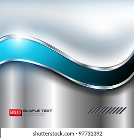 Abstract Silver Background, Metallic With Blue Wave.