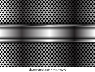Abstract silver banner overlap on metal circle mesh design modern luxury futuristic background vector illustration.