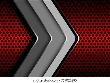 Abstract silver black arrow on red circle mesh metal design modern futuristic background vector illustration.