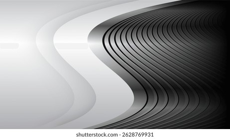 Fondo negro plateado Abstractas con patrón de rayas, fondo elegante para presentaciones de negocios, Ilustración vectorial 3D.