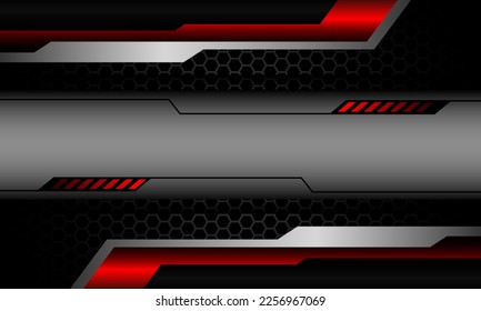 Abstract silver black banner red cyber geometric on blue hexagon mesh pattern design modern luxury background vector illustration.