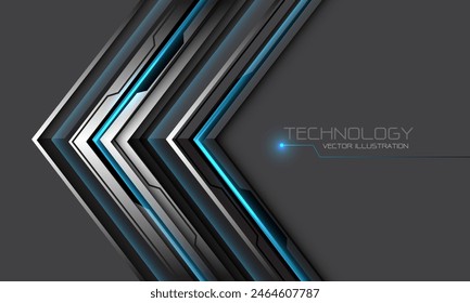 Abstractas circuito negro plateado azul dirección de la flecha del ciberespacio geométrica en el diseño gris moderna Ilustración vectorial de fondo de tecnología futurista.
