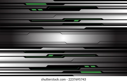 Abstrakte silberne Schaltung grün Leuchtlinie Cyber geometrische Design moderne Technologie futuristische Hintergrund Vektorgrafik.