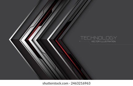 Abstract silver black circuit red cyber arrow direction geometric on grey design modern futuristic technology background vector illustration.