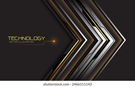 Abstract silver black circuit yellow cyber arrow direction geometric on grey design modern futuristic technology background vector illustration.