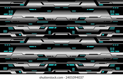 Abstract silver black cyber line geometric blue light power seamless pattern design modern futuristic technology background vector illustration.