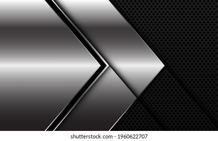 Abstract silver black line arrow direction on black circle mesh pattern design modern luxury futuristic background vector illustration.