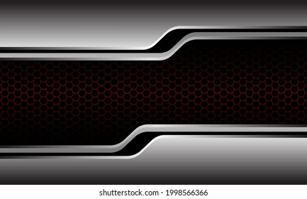 Abstract silver black line cyber on dark red hexagon mesh pattern design modern luxury futuristic background vector illustration.