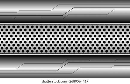 Abstract silver black line cyber metallic circle mesh geometirc design modern futuristic technology background vector illustration.