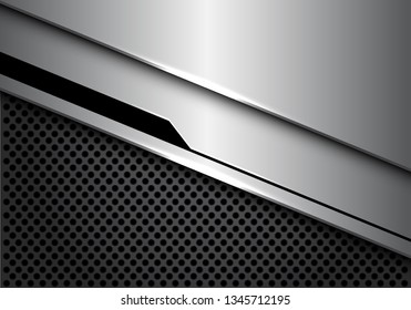 Abstract silver black line futuristic overlap on dark grey circle mesh design modern luxury background vector illustration.