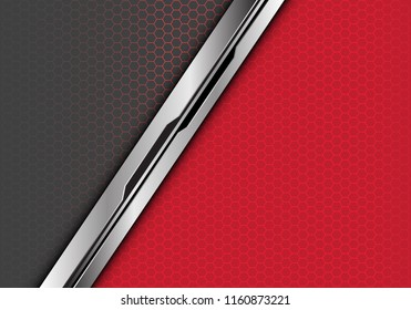 Abstract silver black line overlap on red grey with hexagon mesh light design modern futuristic technology background vector illustration.