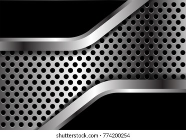 Abstract silver black overlap metal circle mesh pattern design modern luxury futuristic background vector illustration.