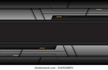 Abstract silver black shadow yellow light technology futuristic style geometric on dark grey background design medern vector illustration.
