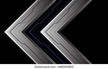 Abstractas flecha azul plateada geométrica de la dirección cibernética en el diseño negro moderna tecnología futurista Vector de fondo creativo.