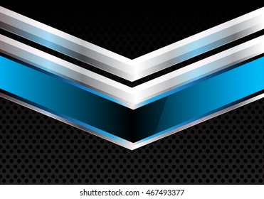 Abstract silver and blue arrow on dark gray circle mesh design background vector illustration.