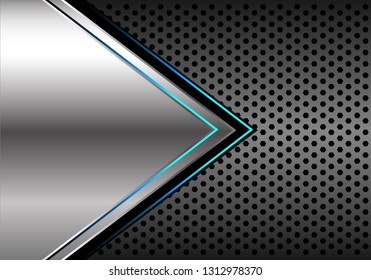 Abstract silver blue light arrow direction on dark grey metallic circle mesh design modern futuristic background vector illustration.