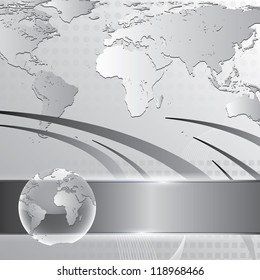 Abstract silver business background with earth map