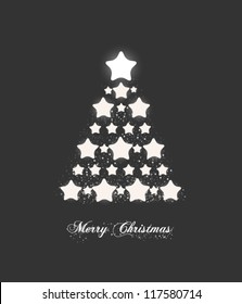 Resumen de la tarjeta de Navidad de plata con árbol hecho de estrellas