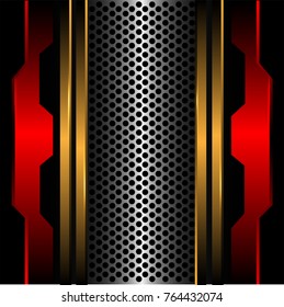 Abstract silver circle mesh in gold red metal design modern futuristic background vector illustration.