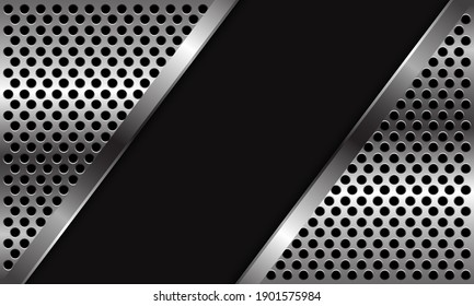 Abstract silver circle mesh pattern triangle on black blank space design modern luxury futuristic background vector illustration.