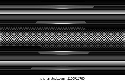 Abstract silver circle mesh pattern banner grey black cyber geometric design ultramodern background texture vector illustration.