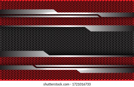 Abstract silver circuit on red dark grey hexagon mesh pattern design modern futuristic technology background vector illustration.