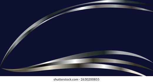 Abstract Silver Curves on a Dark Blue Background. Elegant and modern abstract design featuring flowing, silver-toned curves on a deep navy blue backdrop.