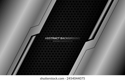 Abstract silver cyber black line grey metallic circle mesh geometric vector background design technology futuristic creative illustration.