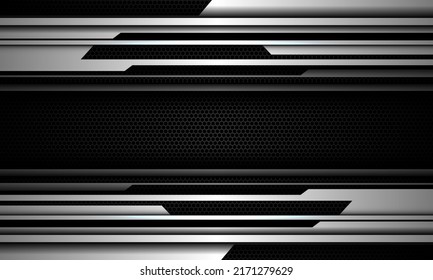 Abstrakter silberner, zybergrauer metallischer Geometrie auf schwarzem Sechseck Design moderne Technologie, futuristische Hintergrund, Vektorgrafik.