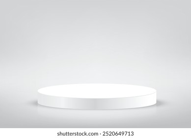 Abstract silver cylinder pedestal podium design. Blank empty space room, stage grey. Abstract minimal white empty room concept 3d shape scene products display, Stage showcase presentation
