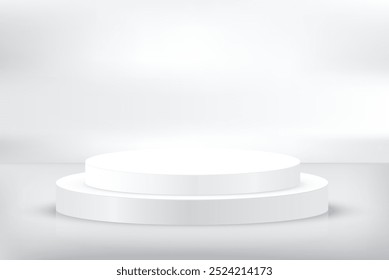 Abstract silver cylinder pedestal podium design. Blank empty space room, stage grey. Abstract minimal white empty room concept 3d shape scene products display, Stage showcase presentation
