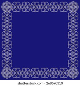 Abstract silver flower of circles frame on blue background