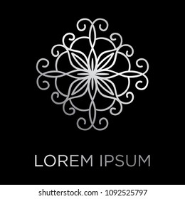 Abstract silver flower logo. Oriental pattern
