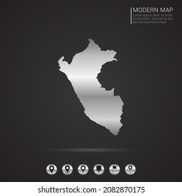 Abstract Silver foil gradient style Map of Peru vector Illustration.
